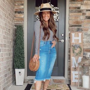 Size Small Light Wash Distressed Denim Skirts